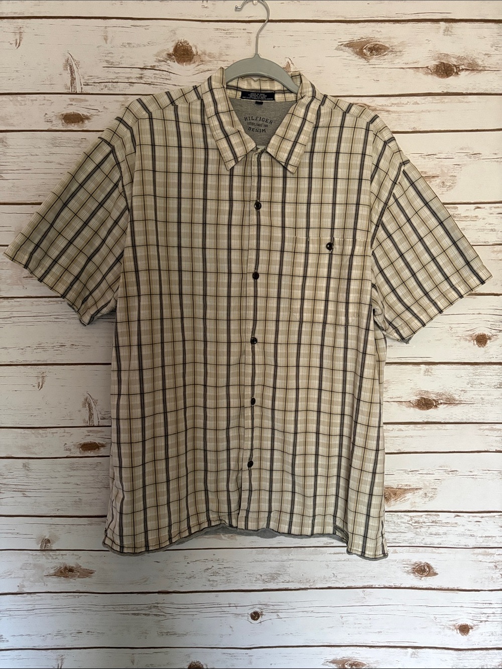 Tommy Hilfiger Plaid Short-Sleeve Jersey Lined Button-Down Shirt